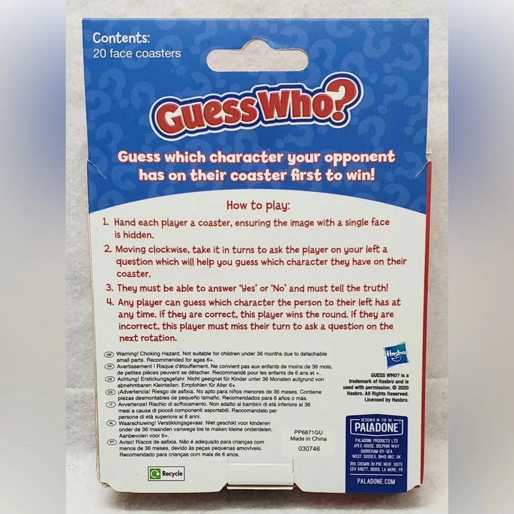 Classic Guess Who 20 face character coasters with gameplay